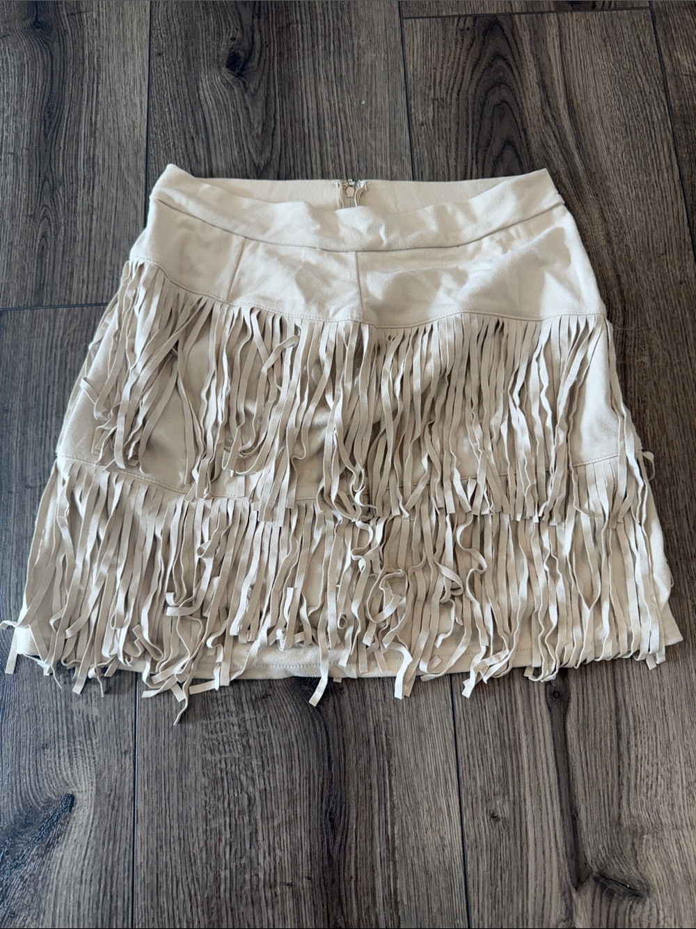 Francesca's Collections Cream Fringe Tiered Mini Skirt